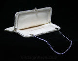 FINAL SALE 60s White Pearly Handbag with Scalloped Design - Bead Style Scallops 1960s Purse - Optional Chain Strap - As Is Best For Costume
