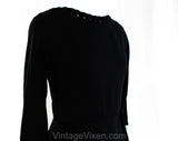 Size 6 Black 1950s Dress - Small 50s Fitted Crepe Classic - Braided Scoop Neckline & Bow Accent - Beautiful Elegant Mid Century - Waist 26.5