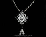 Hollycraft Atomic Necklace & Earrings Set - 50s 60s Mid Century Pendant Demi Parure - Silver Hue Metal - Space Age 1960s Bohemian Burst