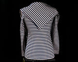 XS Small Striped Top - Retro 70s Long Sleeved Knit Shirt & Kerchief - Euro Gondolier Style Stripes - Navy Blue Rose Pink Ivory - Bust 32.5