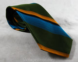 Men's Late 1960s Tie - Striped Orange Green Turquoise Tie - Bright & Bold Diagonal Stripes - Early 1970s Hipster Office Vibe - Uber Cool