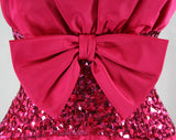 XXS Pink Strapless Evening Dress - Size 0 Fuschia Taffeta Hourglass Bombshell Style Formal - Sequined Waist - Mike Benet - Bust 31 - 42971