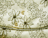 Femme 50s Starflower Beaded Satin Bag - Formal 1950s Clutch Purse - Spring Handbag - Shabby Sweet Daisy Flower Metalwork - Envelope Flap