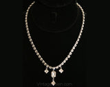 Princess Style 1950s Rhinestone Necklace with Pretty Drops - Clear Glass - 50s Classic Jewelry - Cocktail - Evening - Pageant - 32988