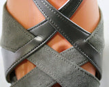 Deco Style 70s Sandals - Size 8 M - Metallic Silver & Gray Suede 1970s Shoes - Deadstock - Peep Toe - Slingback - Hush Puppies - 43219-4