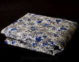 40s Floral Nylon Fabric - 3 1/2 Yards x 45 Inches - 1940s Sheer Seersucker with Starburst Snowflake Flowers - Blue Gray White Dress Yardage