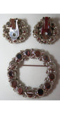 Beautiful Smoke Rhinestone Circle Pin & Earrings - Joseph Warner - Winter - Gray Glass 1950s Designer Brooch - Mid Century Chic - 28146-1