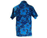 Men's Small Hawaiian Style Shirt - 50s Turquoise Blue & Metallic Gold Hibiscus Print - Short Sleeve Summer 1950s California Label - Chest 38