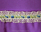 Girl's Size 10 Purple Dress - Old Fashioned Antique Style Costume - Late 1960s Hippie Girls Empire Maxi Gown with Victorian Style Roses Trim