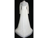 Size 10 Wedding Dress - Elegant White Chiffon & Lace Vintage Bridal Gown With Attached Train - 60s NWT - Bust 36 - Waist 28.5 - 31822-1