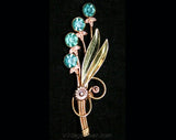 Deco Style 1940s Emerald Floral Bouquet Pin - Green & Gold Brooch - 40s Modernist Flowers - Van Dell Co - Gold Filled - WWII Era - 38472-1