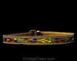 Tan Leather Belt with Artisan Rainbow Stitching - Size 10 to 14 Beautifully Made Leatherwork - Brown Red Yellow Green Blue - Western Cowgirl