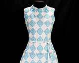 Size 6 1950s Sun Dress - Turquoise Blue & White Faux Quilted Cotton - Novelty Dangles - 50s Early 60s Sleeveless Summer Frock - Bust 34