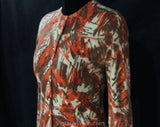 Medium 50s Angora Cardigan - Red Sketchy Print Lofty Knit - Size 8 Button Front Sweater - Avant Garde Mid Century Artsy Print - Bust 35