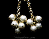 Baroque Style Lariat Necklace - Bold White Faux Pearls & Gold Hue Metal - Cute Bauble Tassels with Filigree Details - Antique Inspired 1960s