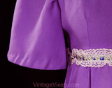 Girl's Size 10 Purple Dress - Old Fashioned Antique Style Costume - Late 1960s Hippie Girls Empire Maxi Gown with Victorian Style Roses Trim