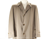 Mens Large 1940s Gabardine Coat - Exceptional 40s 50s Tan Wool Overcoat Outerwear - Convertible Flyer Label - Detachable Lining - Chest 44