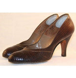 Beautiful Early 1950s Brown Lizard Heels & Original Box - Size 7 AAA - Shoes - High Heels - I. Miller - Electra II Last - Gold Trim- 32361-1