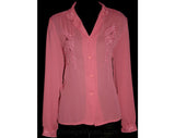 Size 10 70s Shirt - 1970s Rose Pink Career Blouse with Embroidery - Medium 70's Top - Office Clothes - Mint Condition - Bust 39.5 - 33217