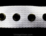 60s Mod White Cotton Belt with Bold Brassy Buckle - Size Medium 8 to 12 - 1960s Casual Belt - Goldtone Metal Hardware - Adjustable Length