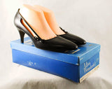 Size 9 1/2 Black 50s Shoes - Unworn Deadstock 1950s 1960s Slender High Heels - Leather with Cute Little Bows by Miss Wonderful - NIB 9.5 AA