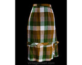 Size 10 Wool Plaid Skirt - 1950s 60s Tan Brown & Sage Green Checked Fall Autumn Secretary Style - 50's Girl Friday Office Wear - Waist 29