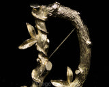 Letter 'D' Initial Pin - Gold Monogram D Brooch by Sarah Coventry - 1960s 70s Woodland Tree Branches & Leaves - Antique Look Metal - 50564-1