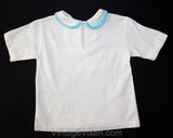 Cute 1960s Girl's Summer Shirt with Mod Flowers - Size 6 Girls Crop Top - Childrens Casual 60s White Knit with Blue Yellow Green - Chest 25