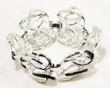 Silver Flourish Bracelet - 1960s 70s Curving Elegant Metal Lines - Classic Office Jewelry - Bright Silvertone & Black Lyrical Curves - 50402