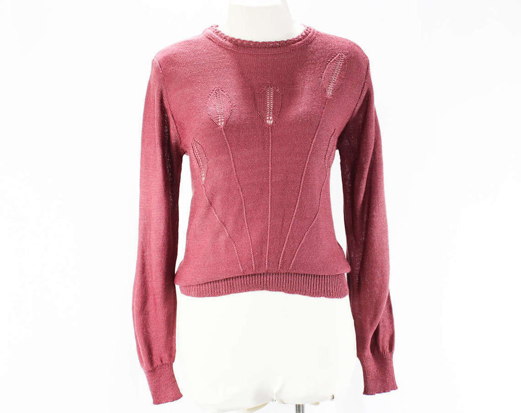 Size 6 Mauve Sweater - Rouge Plum Late 70s 80s Long Sleeved Knit Top - Small Casual Pullover - NWT Mint Condition - Boho Hippie - Bust 34