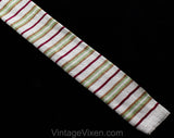 1980s Giorgio Armani Men's Tie - Square End Knit Striped Necktie - Retro Mens Designer - Gray Maroon Red Olive Green Tan Brown 80s Silk