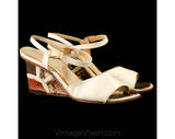 Size 7 Sandals - 1970s Ivory Leather & Snake Skin Heels - Size approx 7 - Summer Platform Shoes - Brown White Wedge Heel - Beach Florida