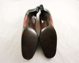 Size 9 Mod 1960s Patchwork Leather Pumps - Unworn 9B Shoes - Forest Green Yellow & Maroon Stitched Patches - 60s Secretary Deadstock - 47729