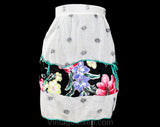 1950s Floral Cotton Apron - Sheer White Dotted Swiss Organdy & Polished Chintz Half-Apron - Size Small Medium - As Is Shabby 50s Tea Party