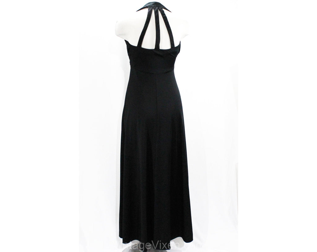Size 4 Diva 1970s Black Jersey Disco Dress - Small Ruched Evening Gown Vintage Vixen Clothing Size 4 Diva 1970s Black Jersey Disco Dress - Small Ruched Evening Gown Vintage Vixen Clothing