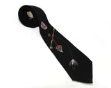 1940s Men's Tie - 40s Hand Painted Fly Fishing Novelty Theme - Lure Wicker Bag Rod & Reel Fish Net - Mens Necktie - 40's California - 45617