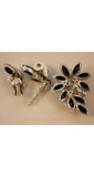 FINAL SALE Chic 1950s Designer Style Black & White Leaf Pin with Matching Earrings - 50s Molded Glass - High Quality - Unusual Demi Parure