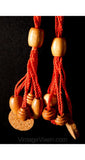 Size Medium Bohemian Belt - Resort 1970s Boho Tie Style with Wooden Beads & Cork Tassel - Size 10 to 12 Beige Tan Curry Orange Neutrals