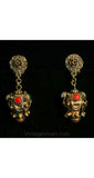 Antique Style 1940s Gold-Filled Earrings & Pin Set - Orange - Demi-Parure - Deadstock - Dangling Earrings - New In Box - 10KT Gold - 40265