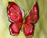 Size 6 McMullen Blouse with Butterfly Appliques - 1950s Yellow Fine Linen Top - Short Sleeved 50s Butterflies Shirt - Beautiful! - Bust 34