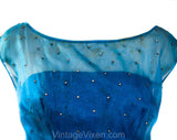 Fragile Size 8 1950s Cocktail Dress with Stardust Rhinestones - As Is Sapphire Blue Silk Organza - 50s Fit & Flare Skirt - Poor Condition