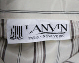 Size 6 Lanvin Shirt - Designer 70s Logo Print Office Blouse - Chocolate Brown & White Striped Long Sleeve Top - Paris New York - Bust 34