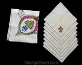 Magnificent Linen Tablecloth & Eight Matching Napkins - 1930s 40s Formal Dinner Embroidered Linens - Roses in Baskets Flourish Cross Stitch
