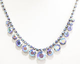 1950s Complete Parure - Fiery Blue & Pink Rhinestones - Princess Chic 50s Necklace, Bracelet, Clip Earrings - Flashy Aurora Borealis - 50426