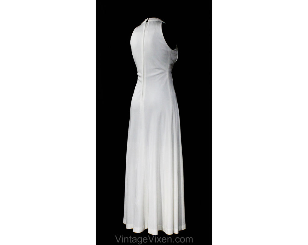 Size 8 White Evening Dress - Femme 1970s Goddess Formal Gown - White H Vintage Vixen Clothing Size 8 White Evening Dress - Femme 1970s Goddess Formal Gown - White H Vintage Vixen Clothing