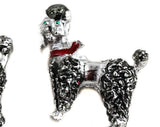 1950s Poodle Scatter Pins - Pair Vintage 50s Novelty Dog Brooches - Adorable Silver Black Red & Green Metal - 1960s Two French Poodles