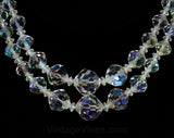 Cut Crystal Double-Strand Necklace - 1950s Glamour Girl Jewelry - Posh 50s Elegance - Faceted Aurora Borealis Clear Glass Beads - 44460