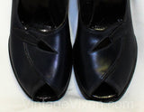 Size 5 1/2 Navy Slingback Shoes - Unworn 1940s Peep Toe Pumps - 5.5 40s Deadstock Dark Blue Leather Heels - Avant Garde Cutout Wrap Design