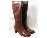 Size 6 Trompe L'Oeil 60s Boots - Brown Waterproof Rubber - Sophisticated 1960s - Faux Buckles - Fleece Lined - Unworn - Deadstock - 43295-2