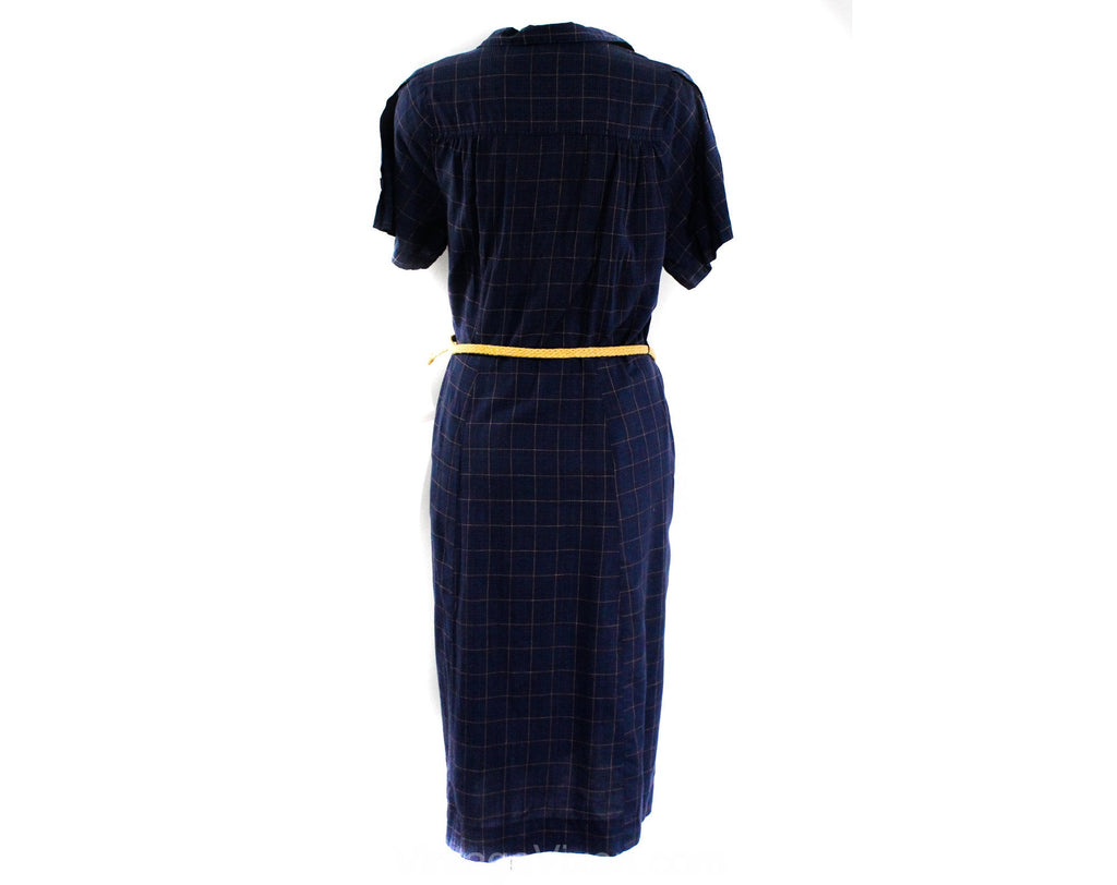 Size 14 1960s House Dress - Large 60s Navy Blue Plaid Cotton Shift & W Vintage Vixen Clothing Size 14 1960s House Dress - Large 60s Navy Blue Plaid Cotton Shift & W Vintage Vixen Clothing